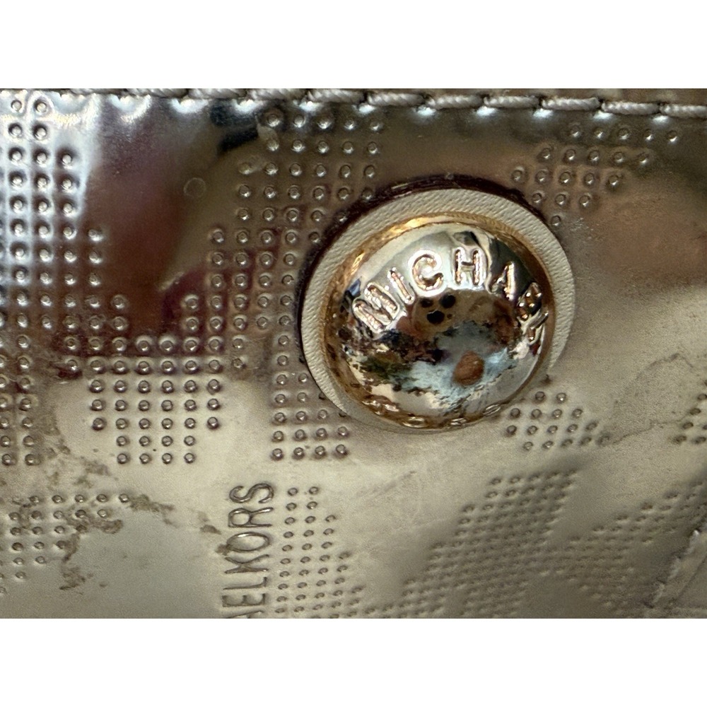 Michael Kors Grayson Satchel Rose Gold Mirror Metallic Logo Monogram Bag Y2K - Picture 15 of 16